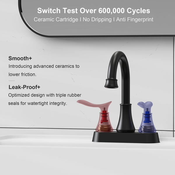 2把手4英寸哑光黑色浴室水龙头，带弹出式排水管和供水软管的浴室洗手盆水龙头【周末不发货，TK/TEMU订单仅支持自提】-3