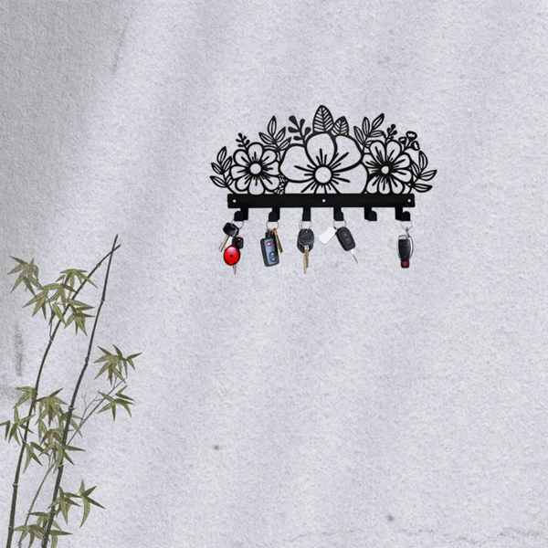 CIFbuy™ 花卉主题墙面衣架 金属艺术玄关收纳装饰（TikTok、temu下自提）-1