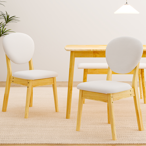 1桌2椅1凳 拆装 橡胶木+软包 原木色 餐桌椅套装 米色坐垫 长方形-10