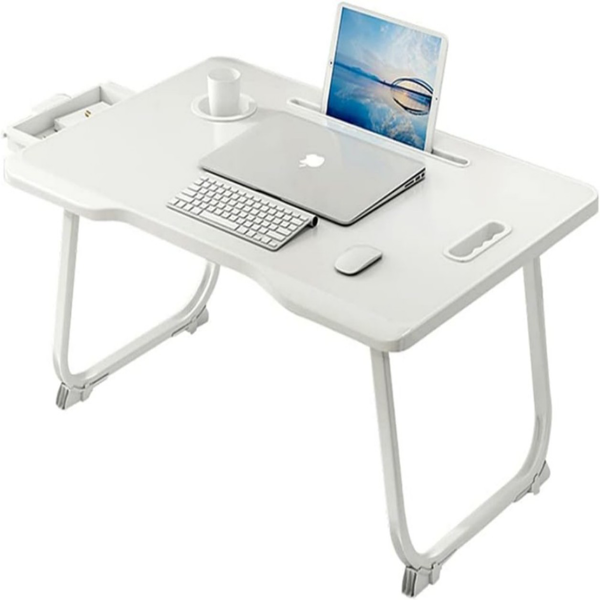 桌子 床上折叠桌 抽屉款 白色 注塑桌面-1