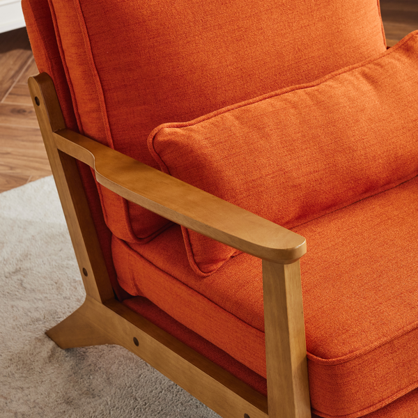 胡桃色扶手 单人休闲椅 橡木 软包 棉麻MY018-11 烧橙色 室内休闲椅-11