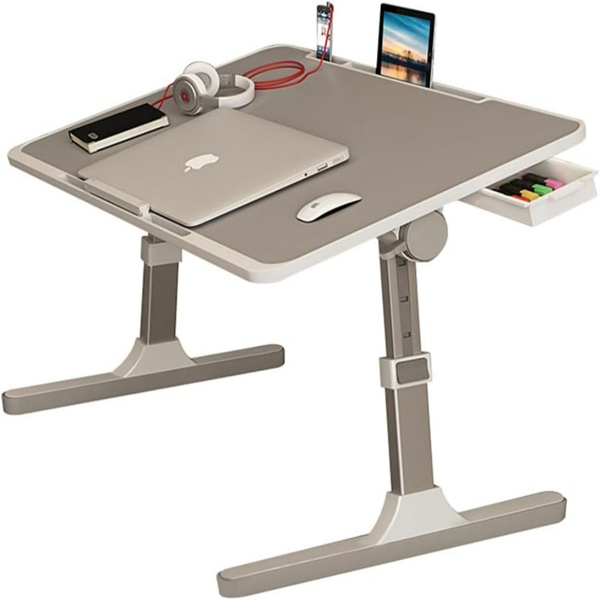 桌子 床上折叠桌 广东腿 银灰色 卡槽+挡条+抽屉 可升降-1