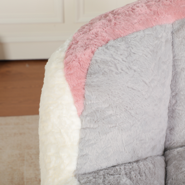 超大豆袋椅、填充海绵丝的多色人造毛皮沙发、客厅大沙发、无需组装、白色+灰色+粉色-6