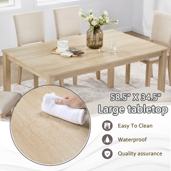 六件套餐桌椅组合，含长凳，木质长方形餐桌椅套装，含长凳和四把软垫餐椅，适用于客厅、厨房、餐厅，浅橡木色和米色-10