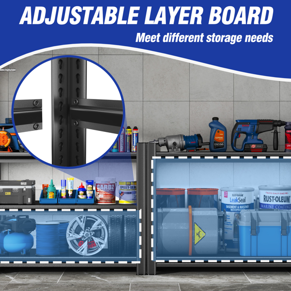 63 英寸高可调节储物架，可调节搁板，2000 磅五层搁板，防刮耐磨面板，黑色，需组装-7