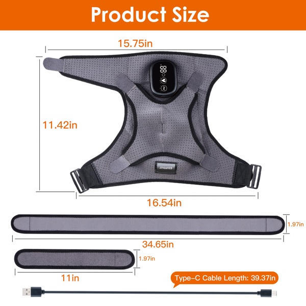 （自提可发加拿大，temu&tk下自提单）加热肩部按摩器 3档温度调节 & 3种振动模式 无线USB充电式肩部护具 缓解疼痛可充电设计 适用于家庭与办公室的疼痛缓解-9