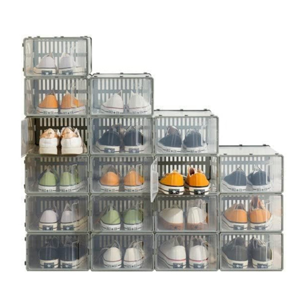 鞋盒 D款 小号 6个装 深空灰 ABS透明塑料 （厚斜纹片）-1