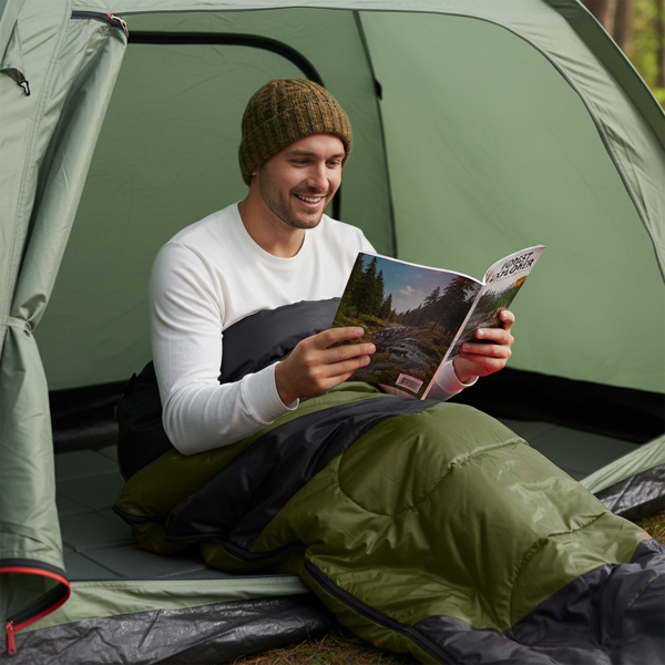 绿底黑色箭头 睡袋 涤丝布防水面布 涤丝布透气灰里布 中空棉 190*75cm 信封款 950g 带收纳袋  温度范围5-20℃-9