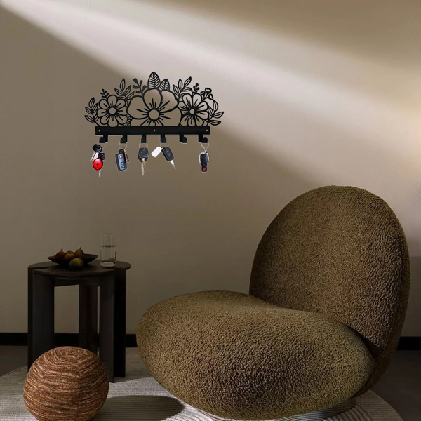 CIFbuy™ 花卉主题墙面衣架 金属艺术玄关收纳装饰（TikTok、temu下自提）-2