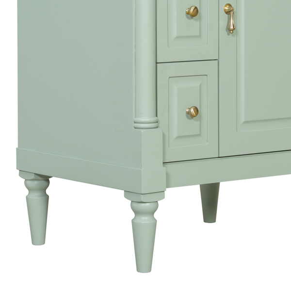 24英寸浴室柜，带水槽，绿色独立式浴室柜，带翻盖抽屉、可调节搁板、实心橡胶木框架、中密度纤维板和金属把手-14