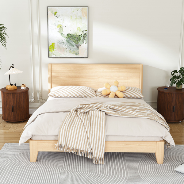 一套两件式中世纪现代风格圆柱形边桌，内置充电站和滑动门，双层储物圆形床头柜，带USB接口，胡桃木材质，适用于客厅、卧室、玄关。-11