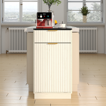 10加仑木纹倾斜式垃圾桶柜，带波浪纹理隐藏式抽屉拉出式垃圾桶，多功能厨房/浴室收纳柜，仿古白色饰面