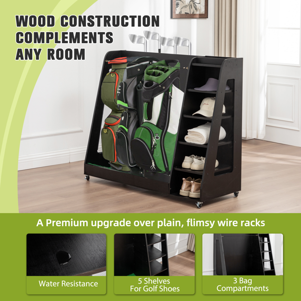 木质高尔夫球包存储架，黑色-4