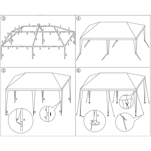 10*20ft (3X6M) 白色6片面（4个窗）户外花园凉亭 婚礼派对帐篷 雨棚 停车棚 广告帐篷，带6个可拆卸侧墙-9