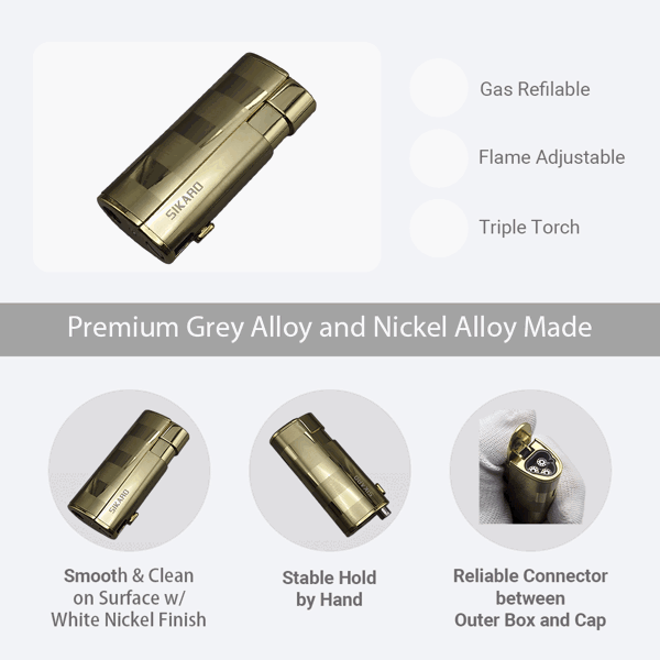 SIKARO®飓风* 三直冲专用高档雪茄打火机带雪茄打孔器钛金雪茄香烟厨房户外可重复充气可调节火焰高度便携式-4