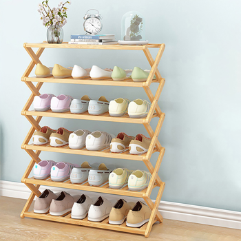 鞋架 楠木 原木色70cm 6层 免安装 折叠