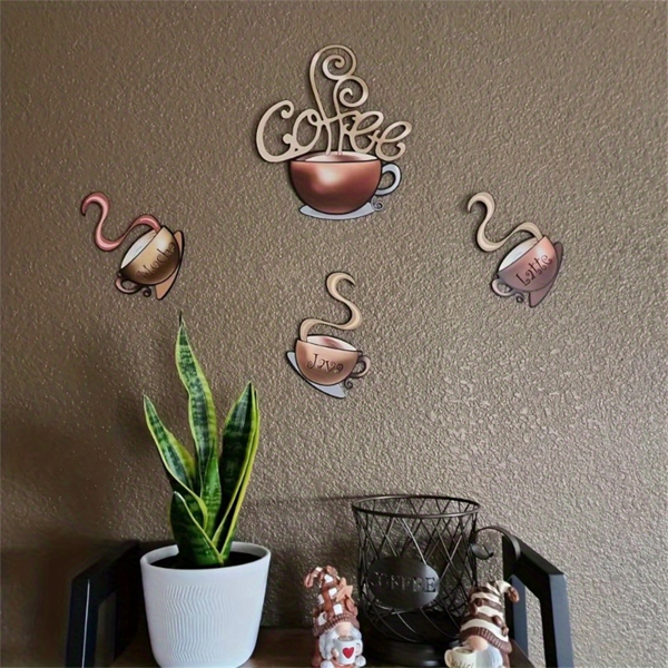 4 件金属咖啡杯墙面装饰品 咖啡吧装饰品 咖啡馆主题墙面艺术品装饰 复古咖啡杯标识 用于厨房装饰的物品 商店、餐厅、休息室装饰品（TikTok、temu 下自提）-4