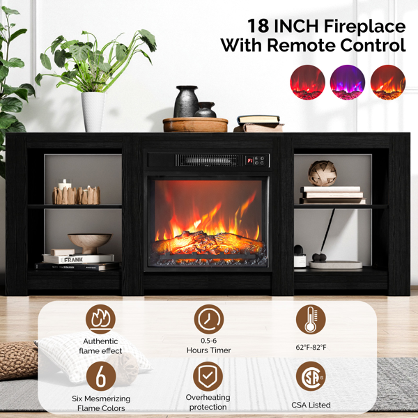 58寸黑色双面交叉壁炉柜 149*40*60cm 18寸壁炉芯-7