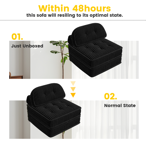 可转换灯芯绒休闲椅，带簇绒设计、全泡沫支撑、折叠睡床及可调节弧形靠枕，适用于客厅或卧室的压缩沙发椅-9