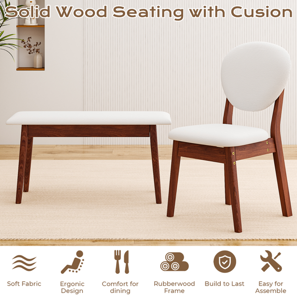 1桌2椅1凳 拆装 橡胶木+软包 深胡桃色 餐桌椅套装 米色坐垫 长方形-9