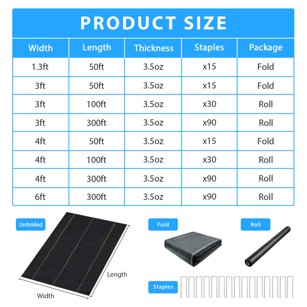 XISHAN 3'X300' 黑色HDPE70克重防草布-3