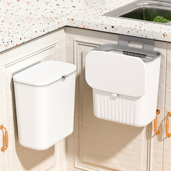 垃圾桶 带盖 壁挂式橱柜挂门 白色-8