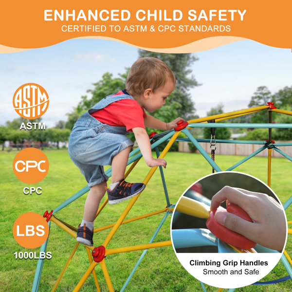 10英尺攀登圆顶儿童丛林健身房适用于公园圆顶登山者与摇摆游乐场设备，蓝色-6