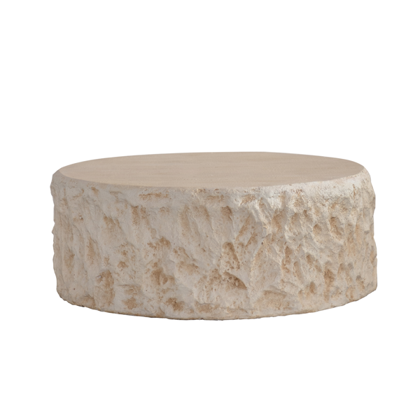 MgO 中世纪圆形中心咖啡桌，复古仿石沙发，前现代风格咖啡桌，米色咖啡桌，适用于客厅、办公室、公寓-1