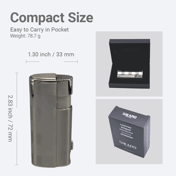 SIKARO®飓风* 三直冲专用高档雪茄打火机带雪茄打孔器白镍银色雪茄香烟厨房户外可重复充气可调节火焰高度便携式-5