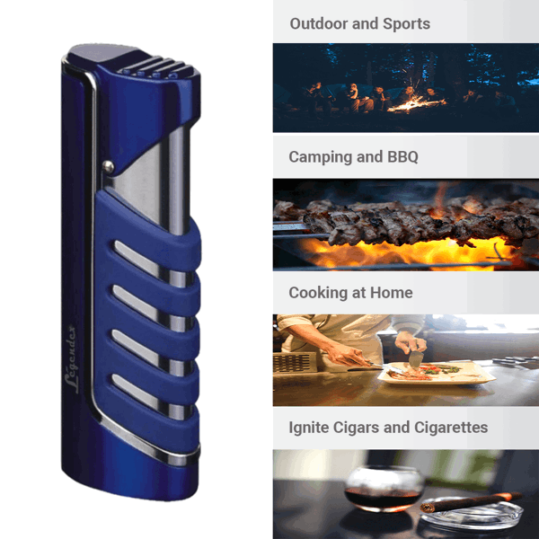 LEGENDEX®探索者* 电泳蓝单直冲打火机用于雪茄香烟厨房户外可重复充气可调节火焰高度便携式-5