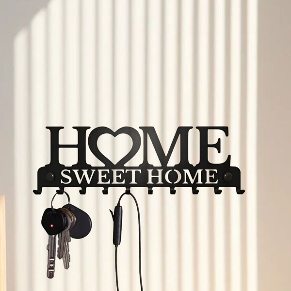 CIFbuy™ 黑色金属壁挂式多功能收纳架带挂钩钥匙衣物储物架（TikTok、temu下自提）-5