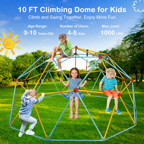 10英尺攀登圆顶儿童丛林健身房适用于公园圆顶登山者与摇摆游乐场设备，蓝色-7