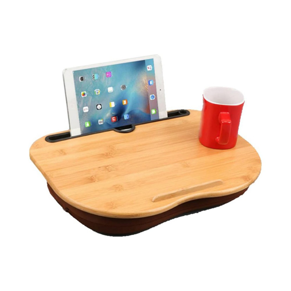 桌子 竹质膝上桌 带卡槽小号款-1