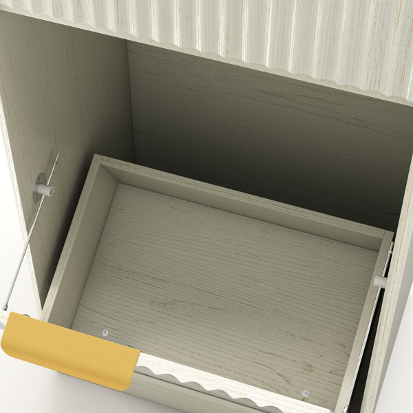 10加仑木纹倾斜式垃圾桶柜，带波浪纹理隐藏式抽屉拉出式垃圾桶，多功能厨房/浴室收纳柜，仿古白色饰面-13