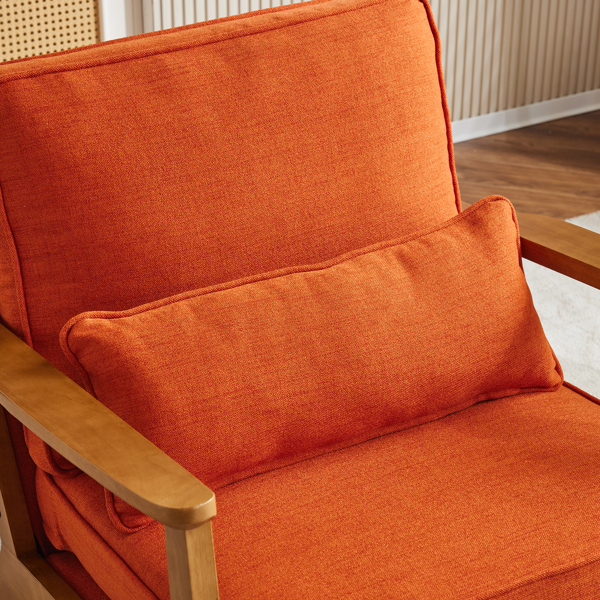 胡桃色扶手 单人休闲椅 橡木 软包 棉麻MY018-11 烧橙色 室内休闲椅-13