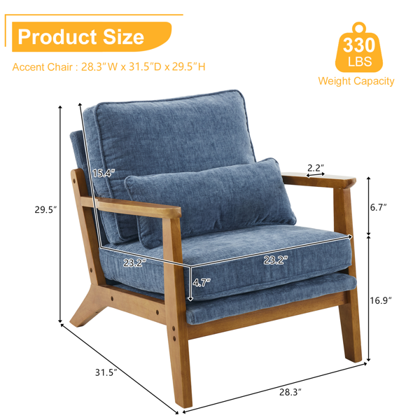 橡木扶手 单人休闲椅 橡木 软包 雪尼尔 深海蓝色 室内休闲椅-3