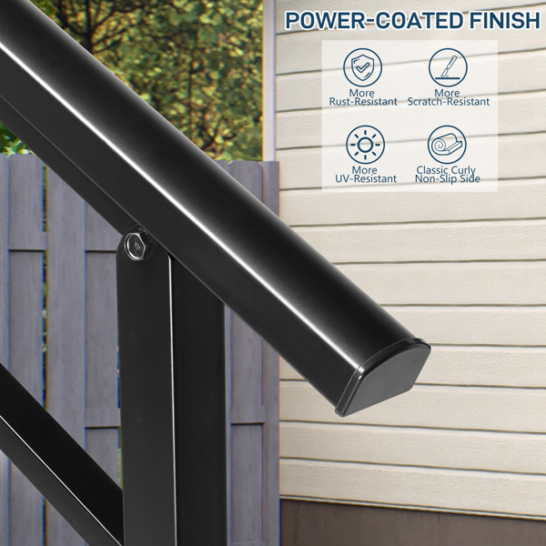 哑光黑色   1-4阶 可调节  直扶手 庭院楼梯扶手-13