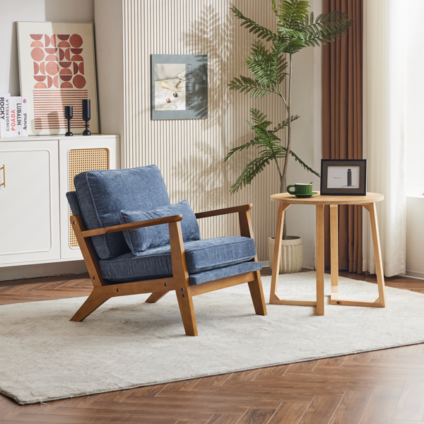 橡木扶手 单人休闲椅 橡木 软包 雪尼尔 深海蓝色 室内休闲椅-7