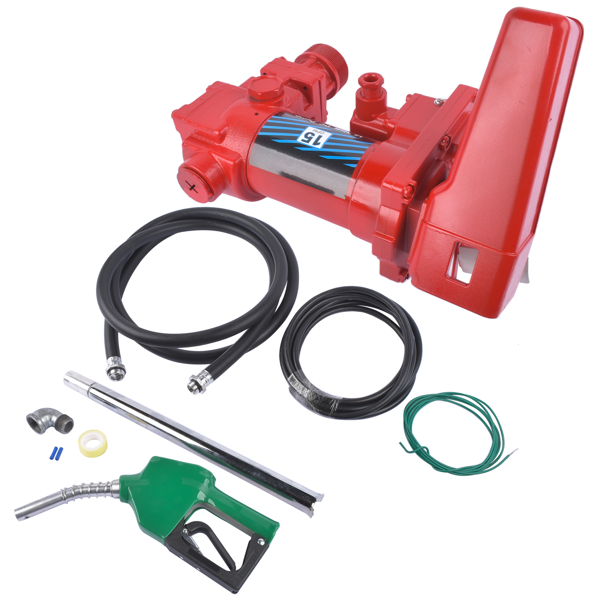 抽油泵 15 GPM 12V Fuel Transfer Pump Cast Iron with Discharge Hose ＆ Automatic Green Nozzle for Trucks-2