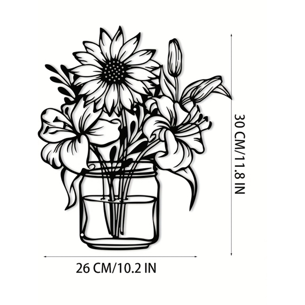 CIFbuy™ 铁艺向日葵百合花瓶装饰画，田园风墙面挂饰，花卉主题家居软装（在 TikTok、temu 下可自提）-4