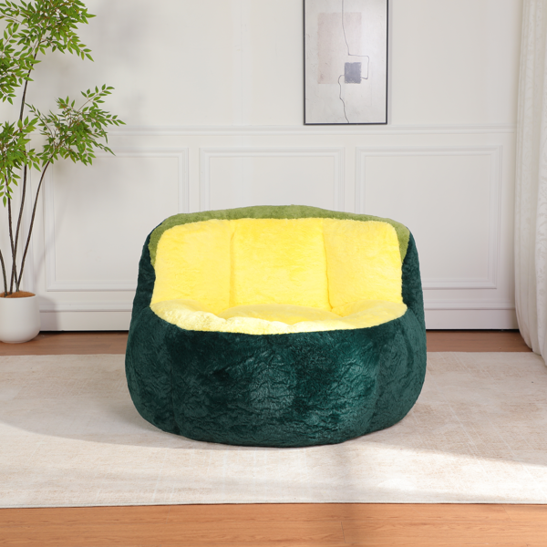 超大豆袋椅、填充海绵丝的多色人造毛皮沙发、客厅大沙发、无需组装、深绿色+黄色+绿色-2