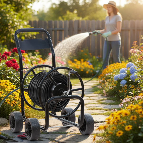 【同款编码：24264623】97*53*100cm 黑色 铁质 带绿色水管 铁轮辐 水管车[不是充气轮胎]-12