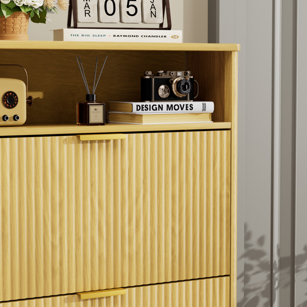 玄关鞋柜收纳柜，隐藏式鞋柜，带2个翻盖抽屉，高大独立式鞋架，适用于门厅、走廊。天然色，长31.6英寸 x 宽9.6英寸 x 高40英寸。-7