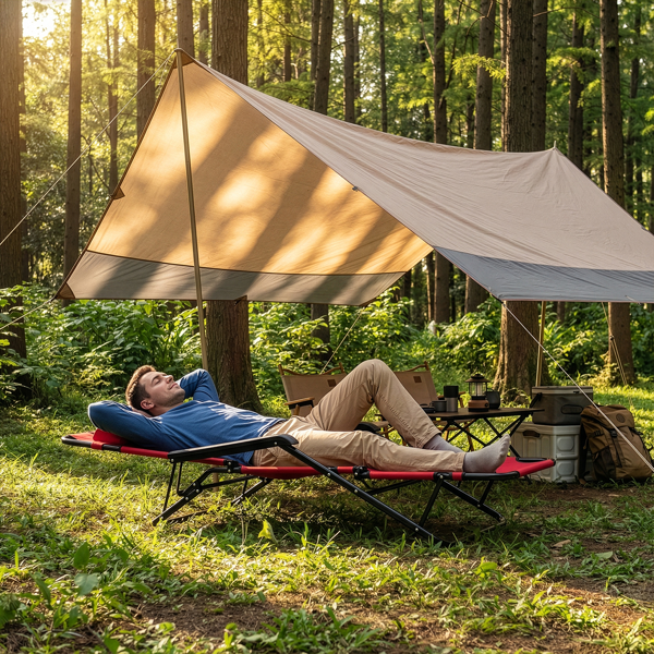 140*60*87cm 户外躺床 黑色铁管 红色牛津布床面  130kg 可变躺床-8