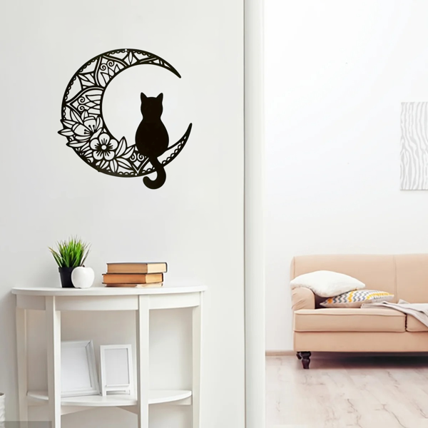 CIFbuy™ Iron Crescent Moon Cat Pattern Wall Art, Bohemian Style Wall Hanging, Pet Theme Home Decor (TikTok, Temu: Self-pickup available)-3