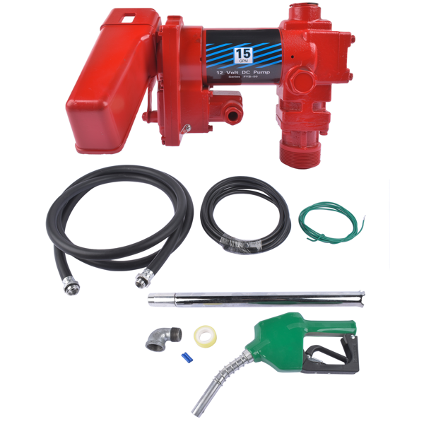 抽油泵 15 GPM 12V Fuel Transfer Pump Cast Iron with Discharge Hose ＆ Automatic Green Nozzle for Trucks-6