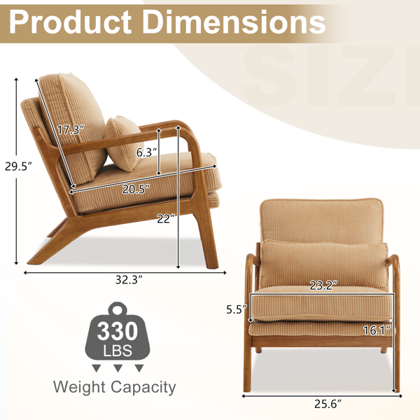 1pcs款 矮扶手椅 65*80*78cm 条绒 卡其色 室内休闲椅-6