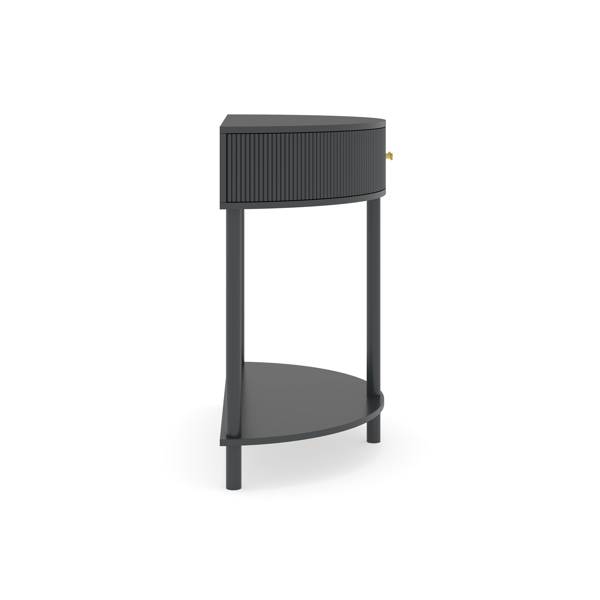 匠心打造的波浪纹半月形控制台桌，深灰色饰面，独特的半月形设计边桌，带2个储物抽屉和底部搁板，适用于客厅、卧室、书房、走廊。-3