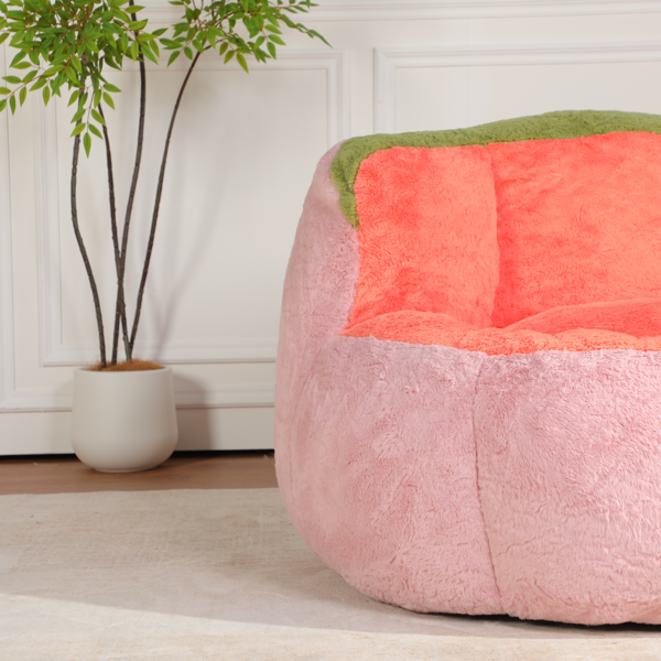 超大豆袋椅、填充海绵丝的多色人造毛皮沙发、客厅大沙发、无需组装、粉色+橙色+绿色-8