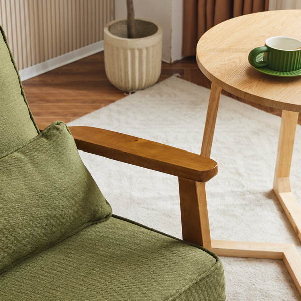 橡木扶手 单人休闲椅 橡木 软包 棉麻 墨绿色 室内休闲椅-22